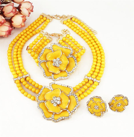 Rose Beaded Necklace and Earring Set